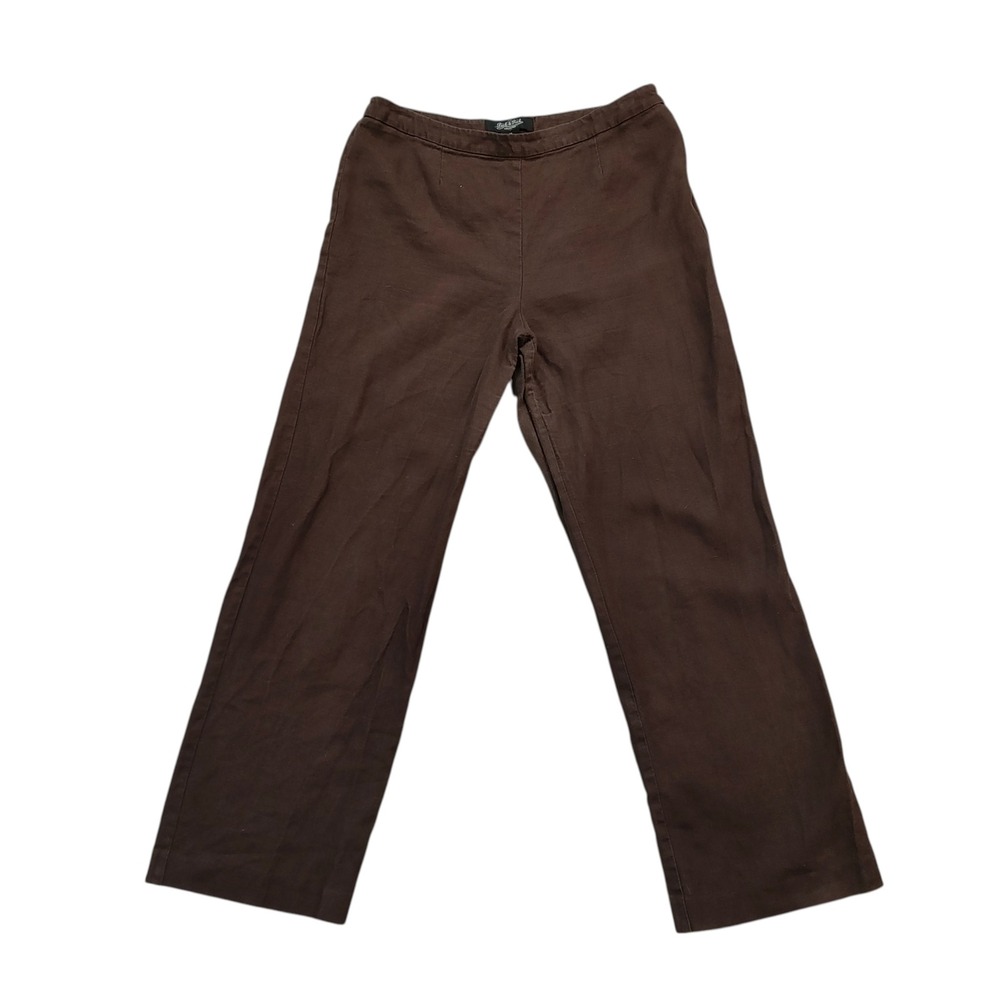 Peck & Peck Brown 100% Linen Straight Leg Pants Womens Lagenlook Coastal Size 14